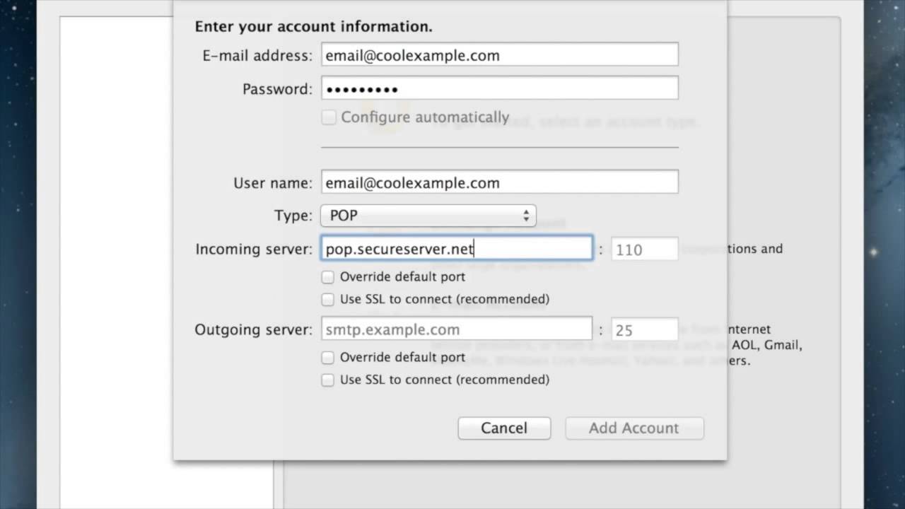 gmail server setting for mac